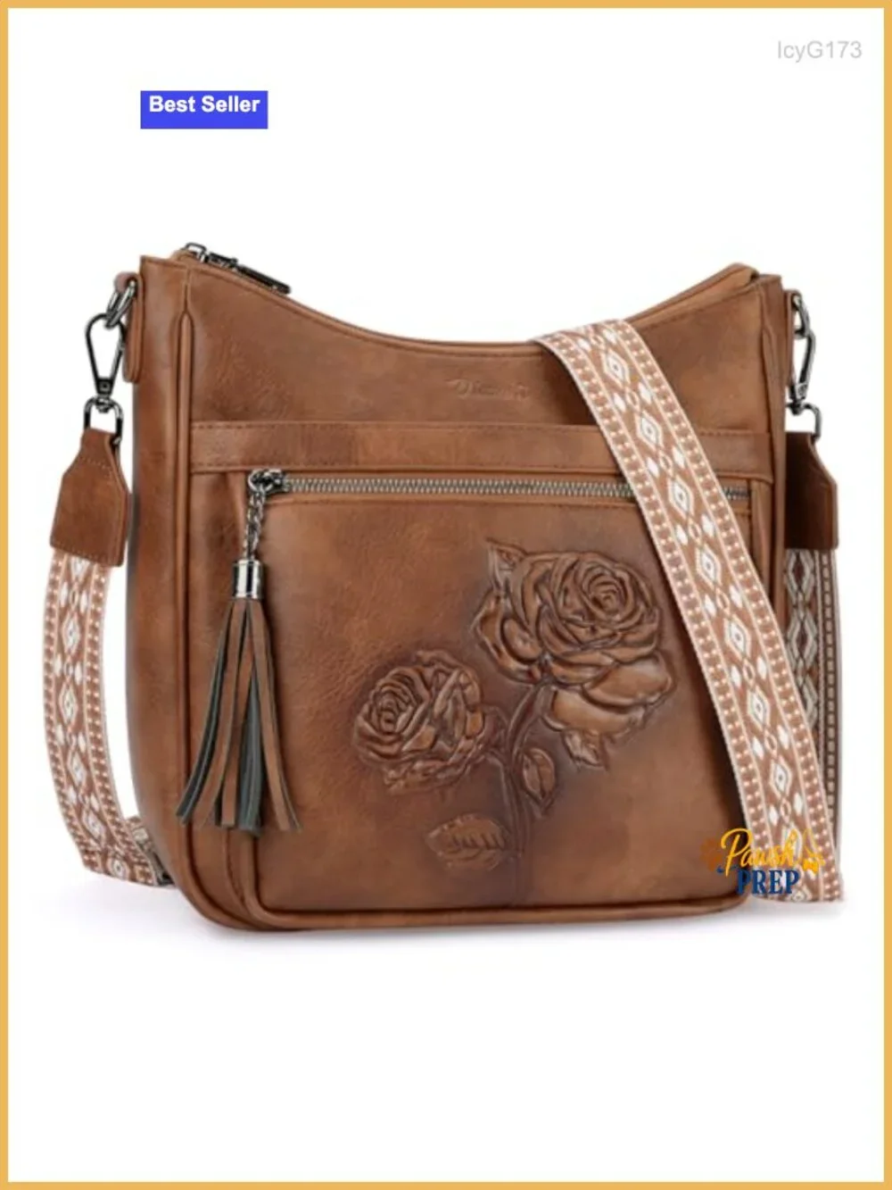 Vegan Leather Embossed Floral Hobo Crossbody Bag Lightweight Travel Purse